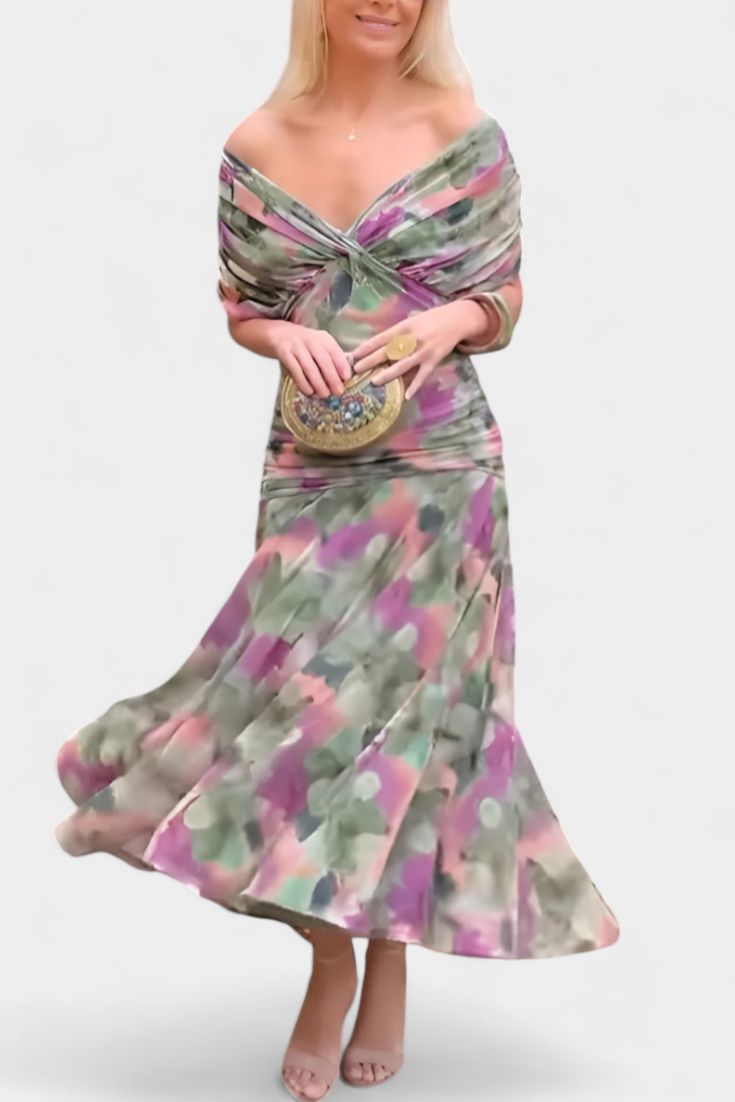 Women's Off Shoulder Draped Ruched Maxi Dress product view 5 - Delvore