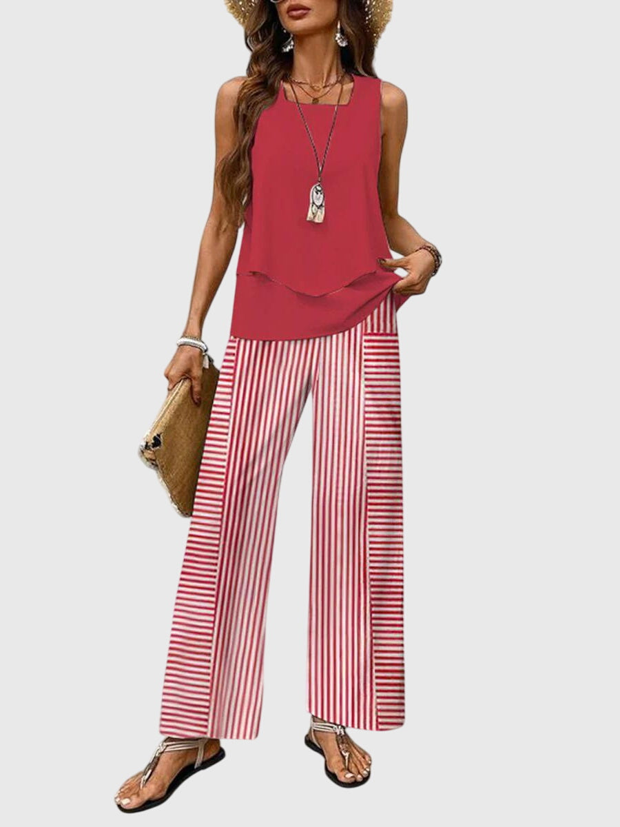 Women's Square Neck Top & Wide Leg Pants Set product view 4 - Delvore