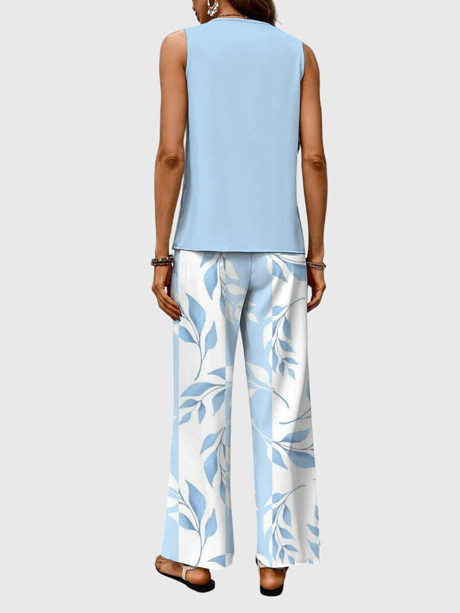Women's Square Neck Top & Wide Leg Pants Set product view 3 - Delvore