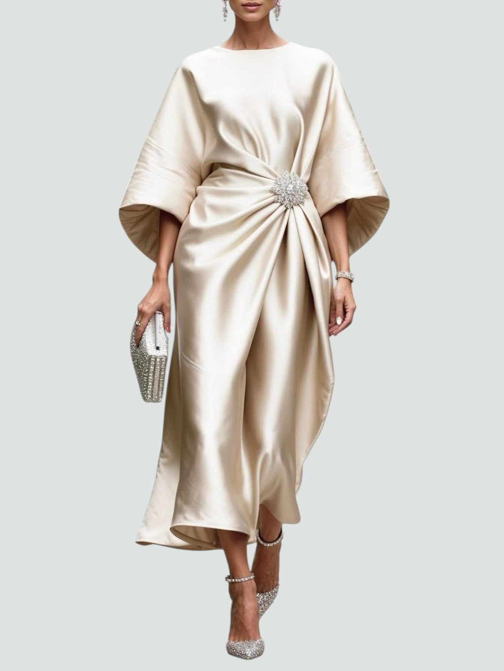 Women's Satin Kaftan Batwing Maxi Dress product view 6 - Delvore
