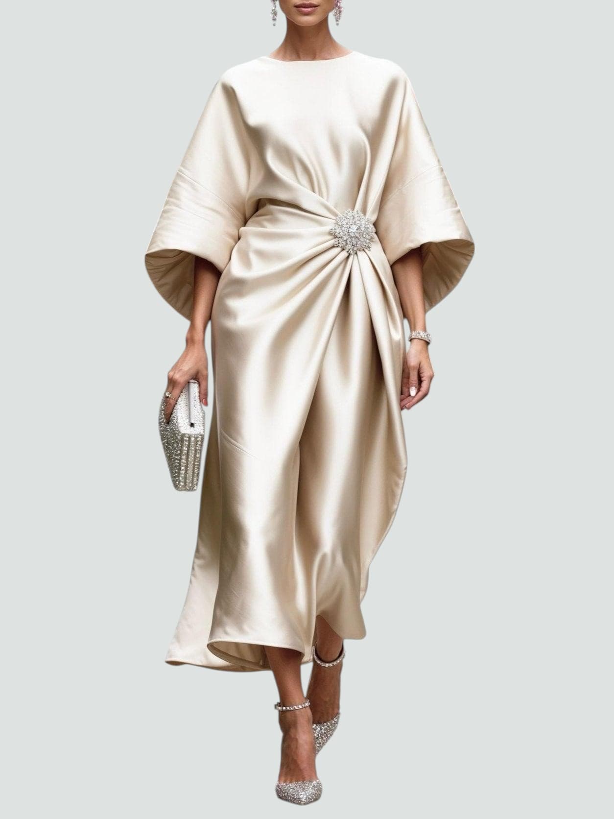 Women's Satin Kaftan Batwing Maxi Dress product view 6 - Delvore