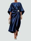 Navy Blue Women's Satin Kaftan Batwing Maxi Dress product view 1 - Delvore