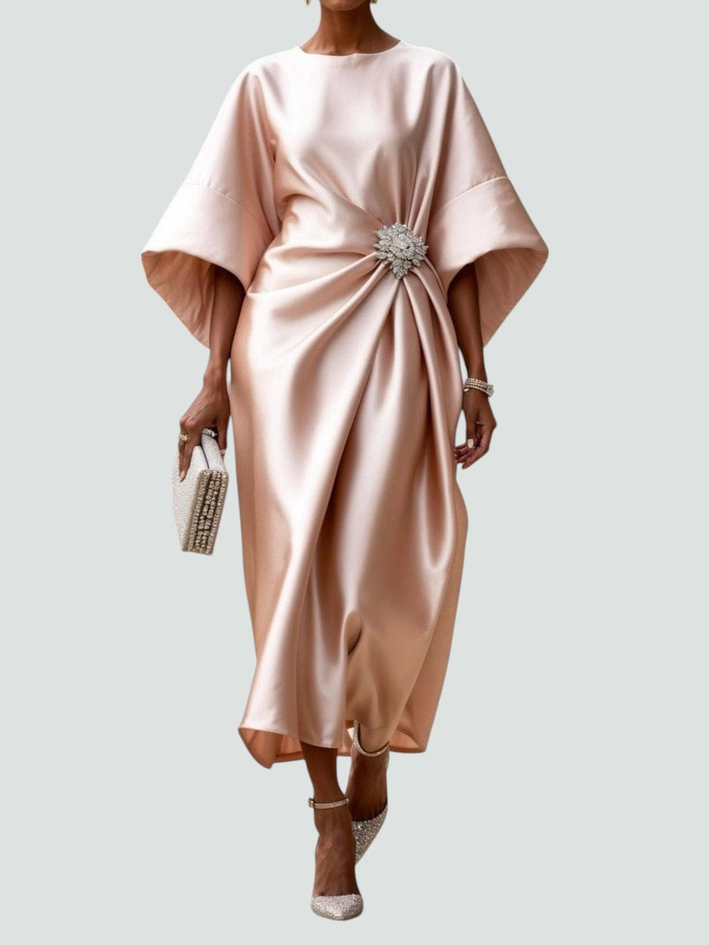 Women's Satin Kaftan Batwing Maxi Dress product view 5 - Delvore