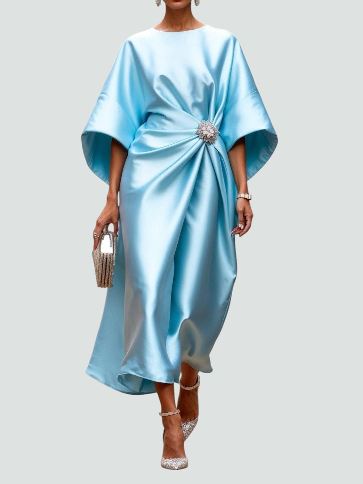 Women's Satin Kaftan Batwing Maxi Dress product view 3 - Delvore