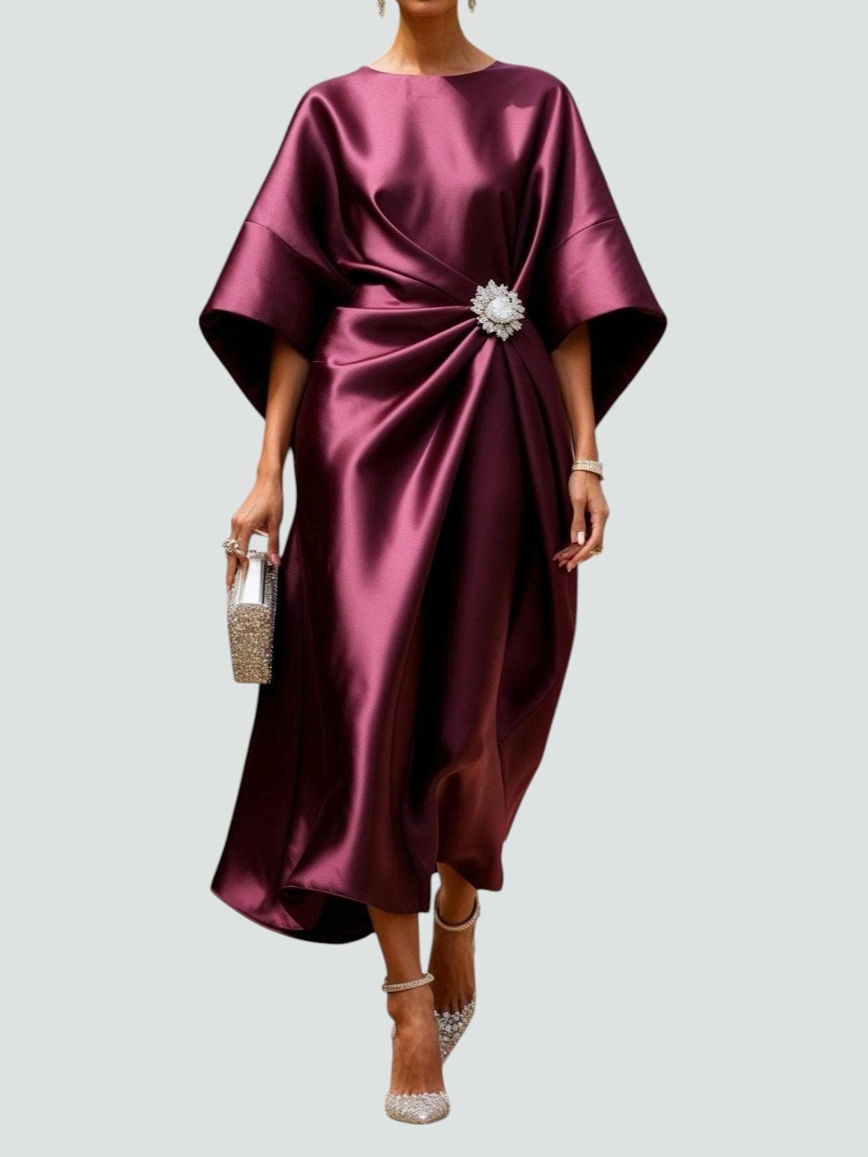 Women's Satin Kaftan Batwing Maxi Dress product view 2 - Delvore