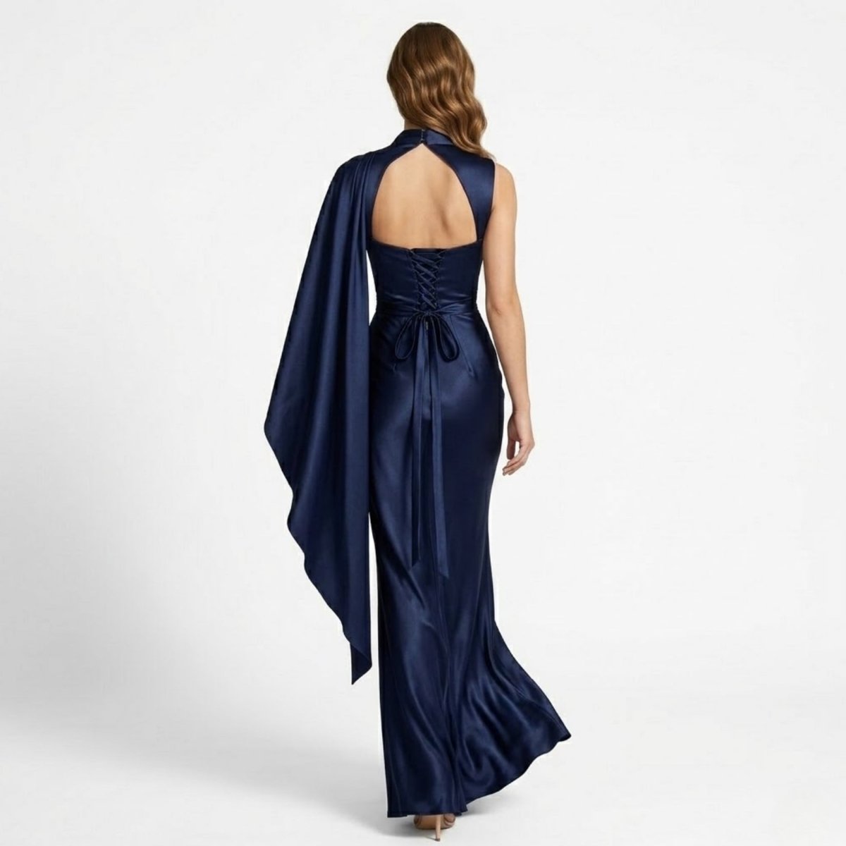 Satin Cape Sleeve Maxi Dress product view 3 - Delvore