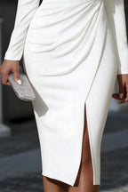 Asymmetric High Neck Long Sleeve Midi Dress - Cararush