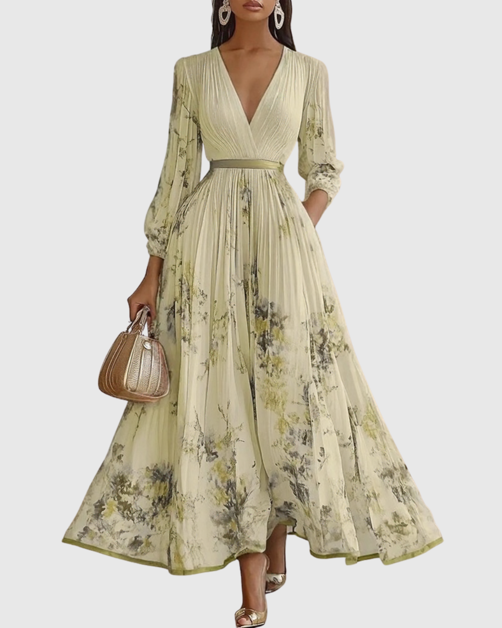 Women's Floral Pleated V-Neck Maxi Dress product view 8 - Delvore