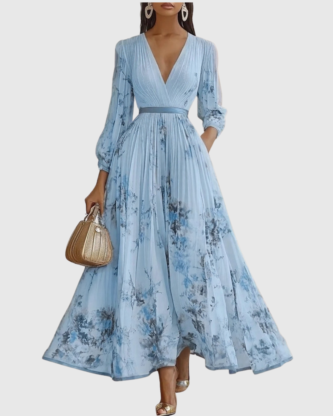 Women's Floral Pleated V-Neck Maxi Dress product view 6 - Delvore