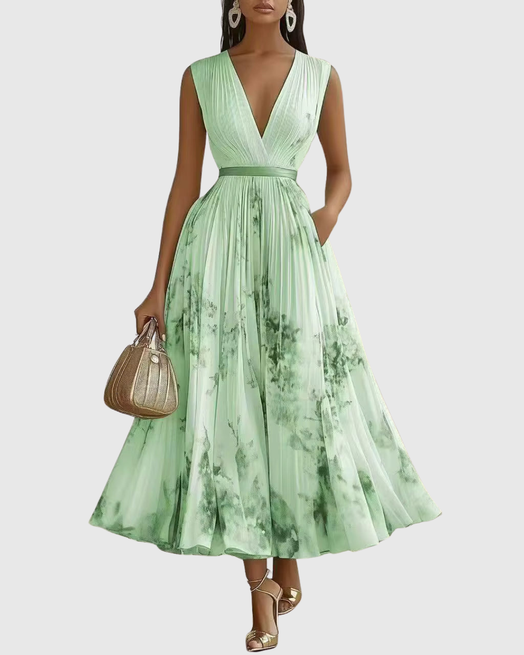 Women's Floral Pleated V-Neck Maxi Dress product view 14 - Delvore