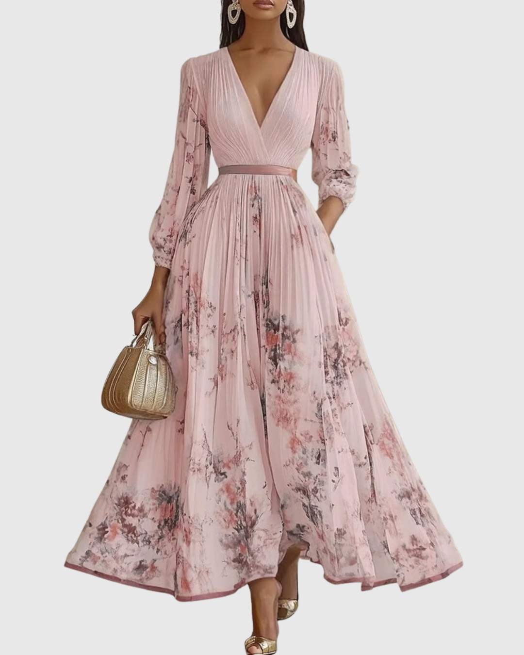 Women's Floral Pleated V-Neck Maxi Dress product view 11 - Delvore