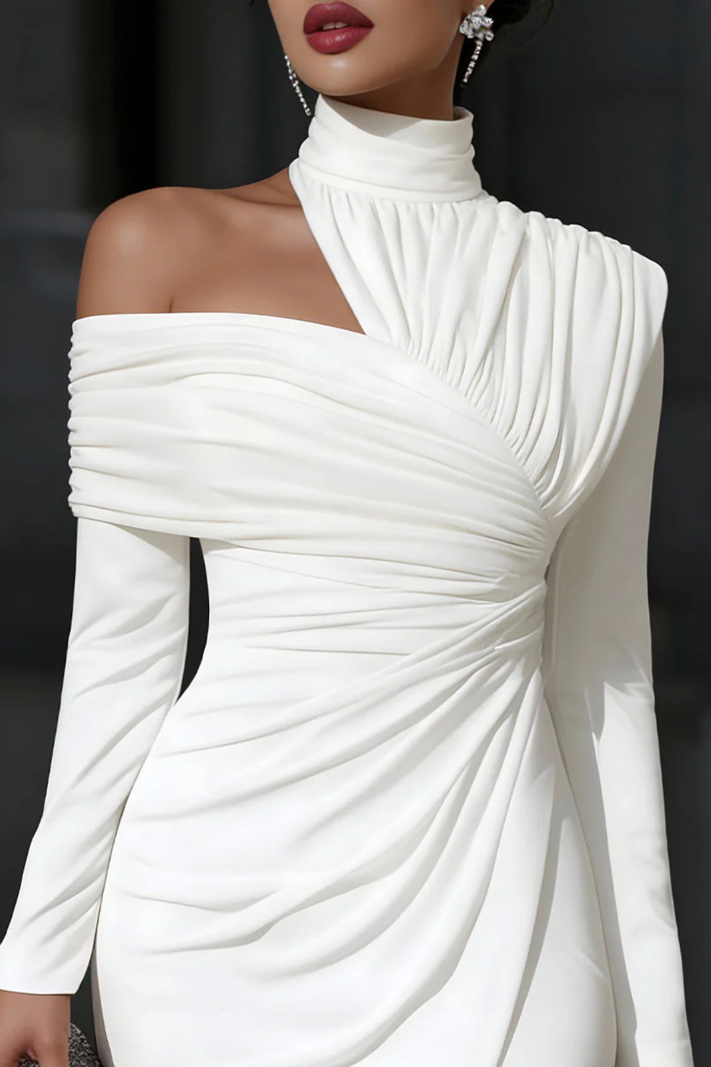 Asymmetric High Neck Long Sleeve Midi Dress product view 5 - Delvore