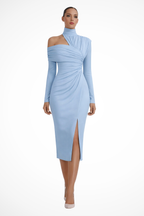 Asymmetric High Neck Long Sleeve Midi Dress product view 9 - Delvore