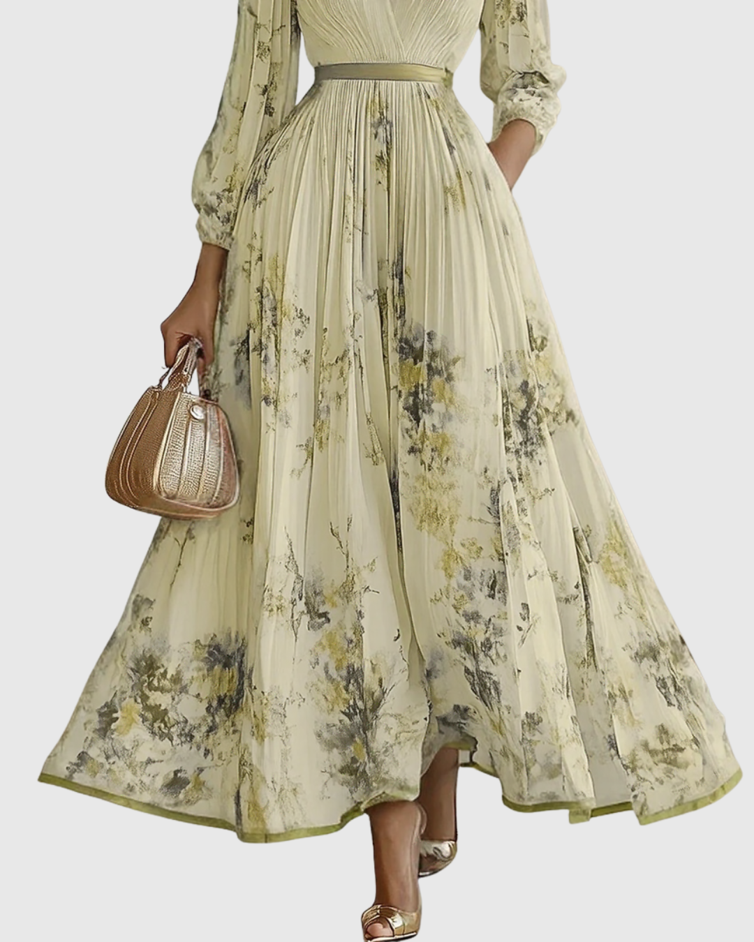 Women's Floral Pleated V-Neck Maxi Dress product view 10 - Delvore