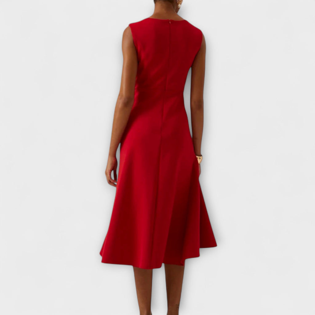 Women's Satin Asymmetric Drape Midi Dress, Sleeveless Occasion Dress, Wedding Guest Evening Party Dress for Women product view 2 - Delvore