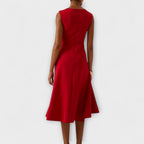 Women's Satin Asymmetric Drape Midi Dress, Sleeveless Occasion Dress, Wedding Guest Evening Party Dress for Women product view 2 - Delvore