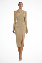 Asymmetric High Neck Long Sleeve Midi Dress product view 19 - Delvore