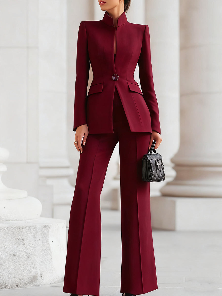 Women's Tailored Blazer & Wide Leg Pants Suit product view 4 - Delvore
