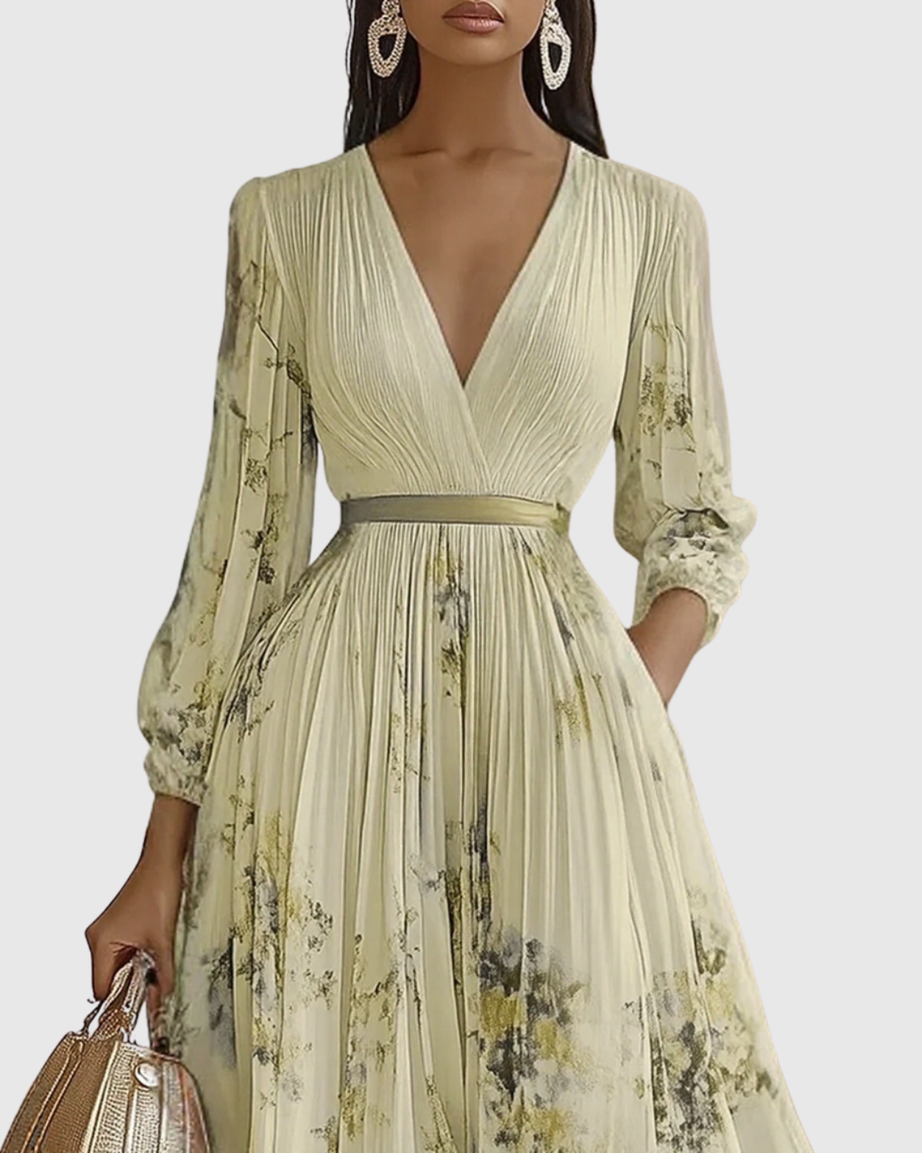 Women's Floral Pleated V-Neck Maxi Dress product view 9 - Delvore