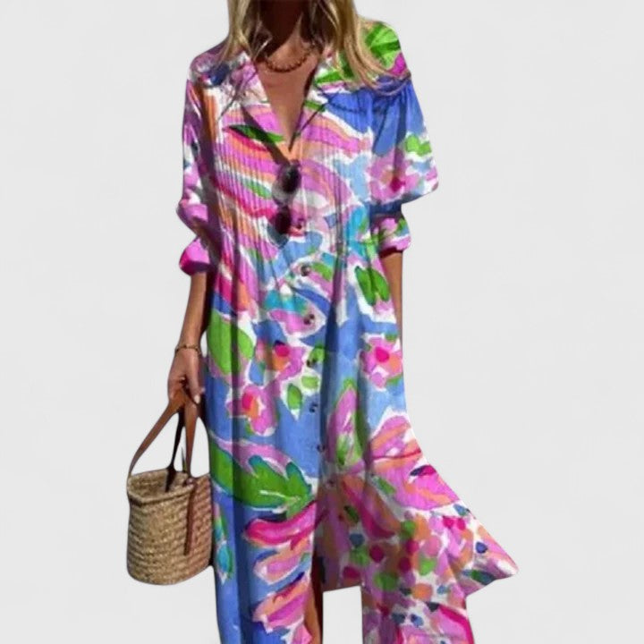 Women's Boho Loose Fit Button-Down Maxi Dress product view 6 - Delvore