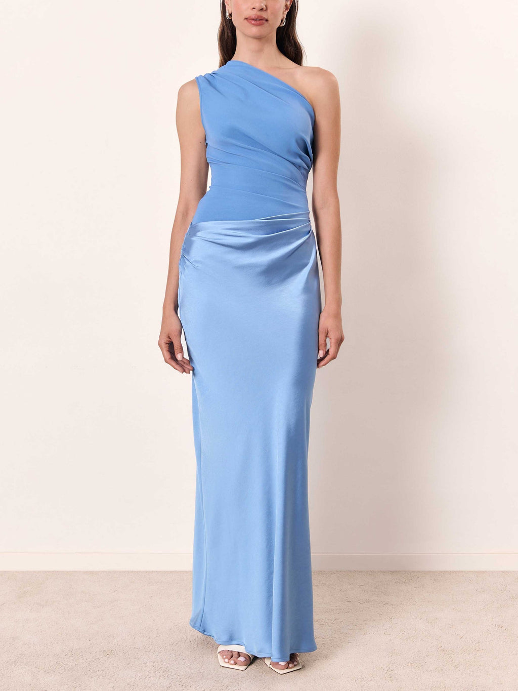 Women's One Shoulder Satin Pleated Maxi Dress product view 4 - Delvore