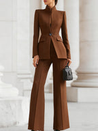 Women's Tailored Blazer & Wide Leg Pants Suit product view 5 - Delvore