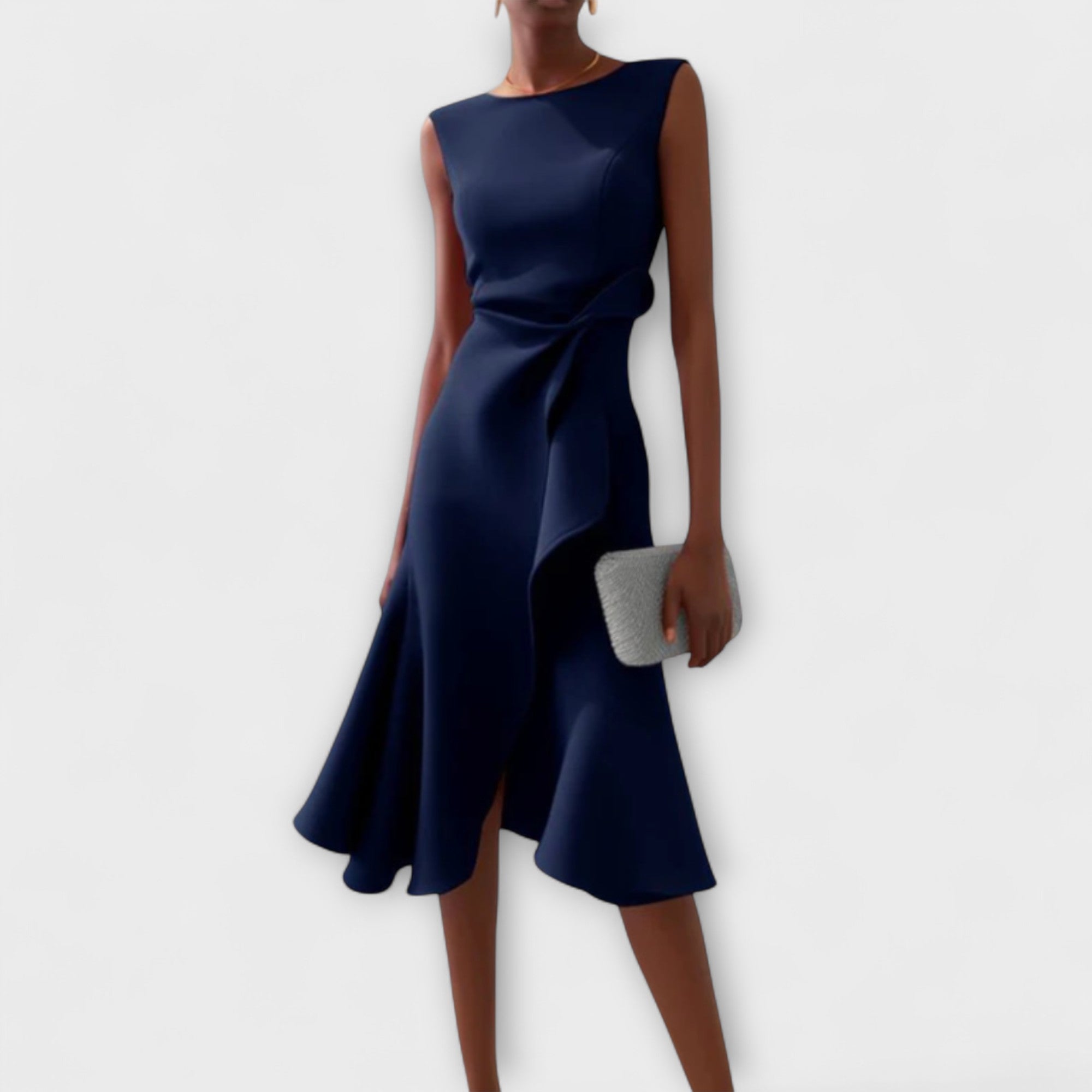 Women's Satin Asymmetric Drape Midi Dress, Sleeveless Occasion Dress, Wedding Guest Evening Party Dress for Women product view 3 - Delvore