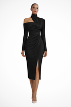 Asymmetric High Neck Long Sleeve Midi Dress product view 6 - Delvore