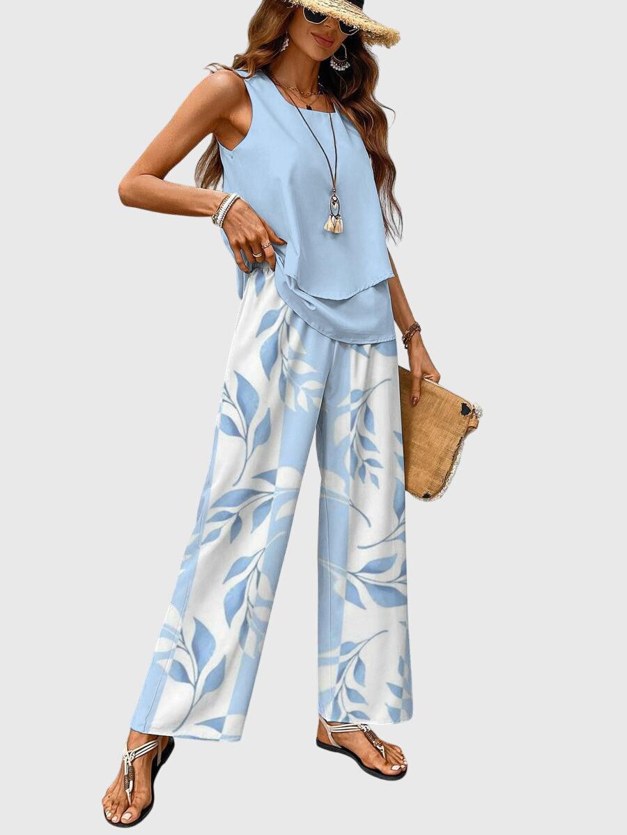 Women's Square Neck Top & Wide Leg Pants Set product view 2 - Delvore