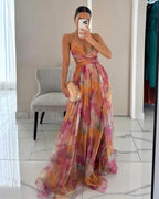 Orange Floral Chiffon Wrap Maxi Dress product view 1 - Delvore