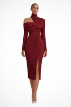 Asymmetric High Neck Long Sleeve Midi Dress product view 14 - Delvore