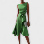 Women's Satin Asymmetric Drape Midi Dress, Sleeveless Occasion Dress, Wedding Guest Evening Party Dress for Women product view 7 - Delvore