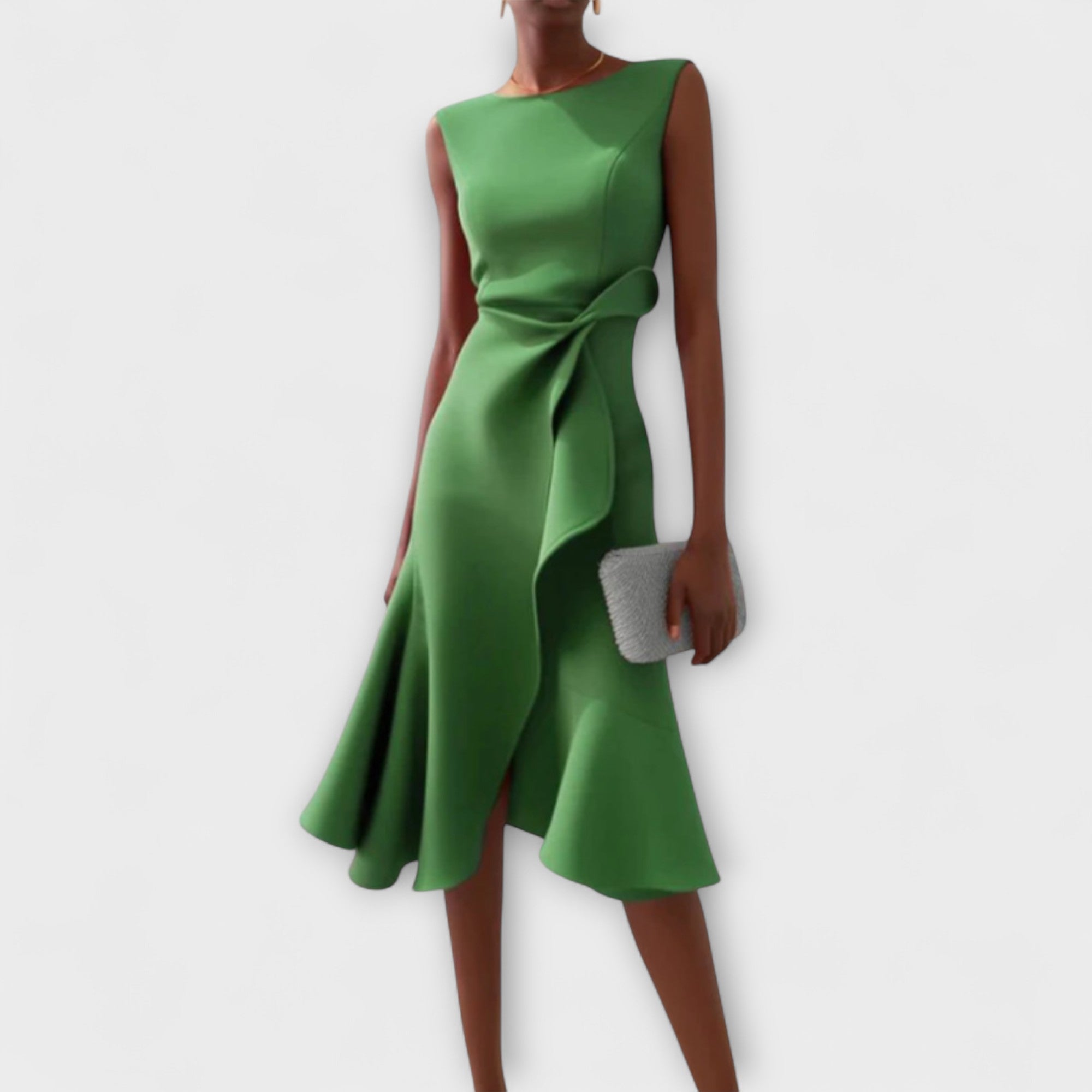 Women's Satin Asymmetric Drape Midi Dress, Sleeveless Occasion Dress, Wedding Guest Evening Party Dress for Women product view 7 - Delvore