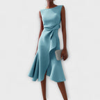 Women's Satin Asymmetric Drape Midi Dress, Sleeveless Occasion Dress, Wedding Guest Evening Party Dress for Women product view 5 - Delvore