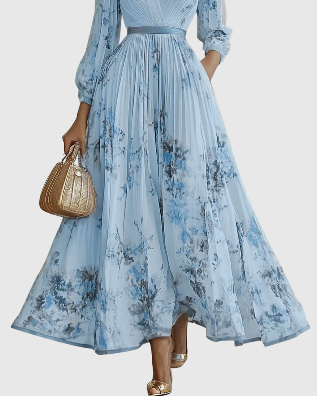 Women's Floral Pleated V-Neck Maxi Dress product view 7 - Delvore