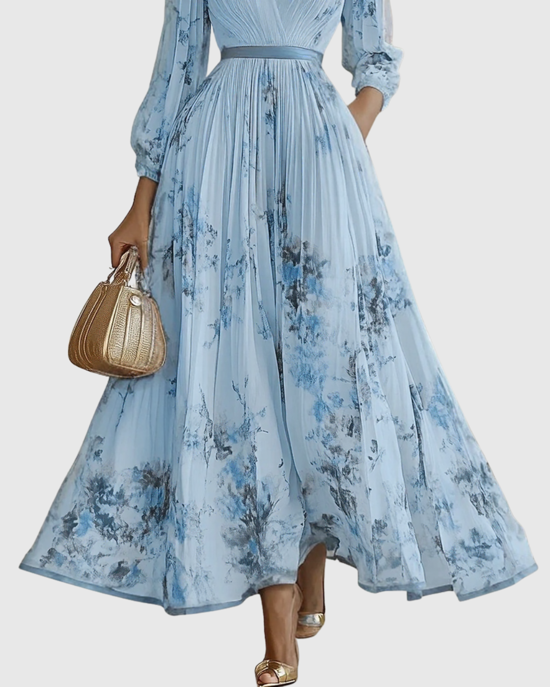 Women's Floral Pleated V-Neck Maxi Dress product view 7 - Delvore