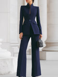 Blue (Almost Sold Out) Women's Tailored Blazer & Wide Leg Pants Suit product view 1 - Delvore