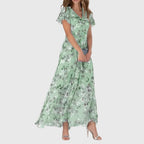 Women's Floral Short Sleeve V-Neck Maxi Dress product view 3 - Delvore