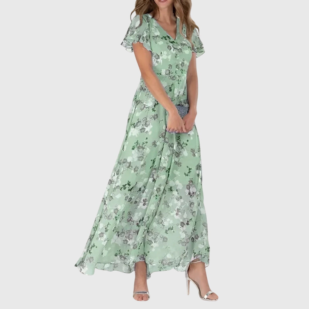 Women's Floral Short Sleeve V-Neck Maxi Dress product view 3 - Delvore