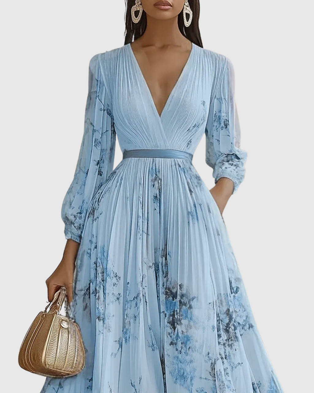 Women's Floral Pleated V-Neck Maxi Dress product view 5 - Delvore