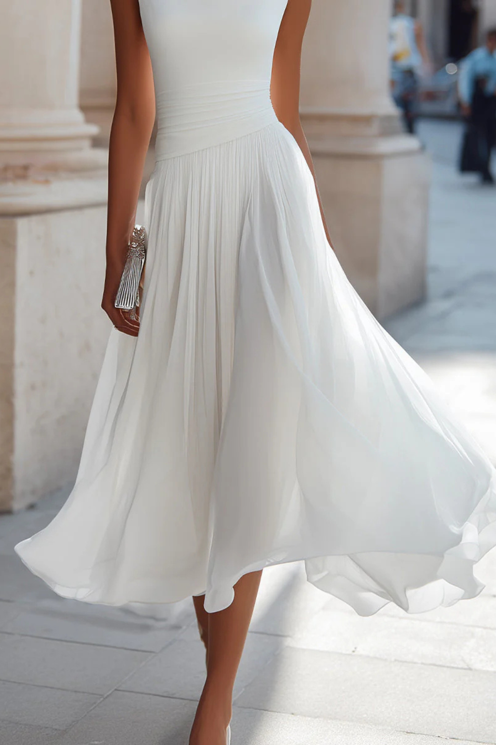 Draped Neck Pleated Midi Dress product view 3 - Delvore