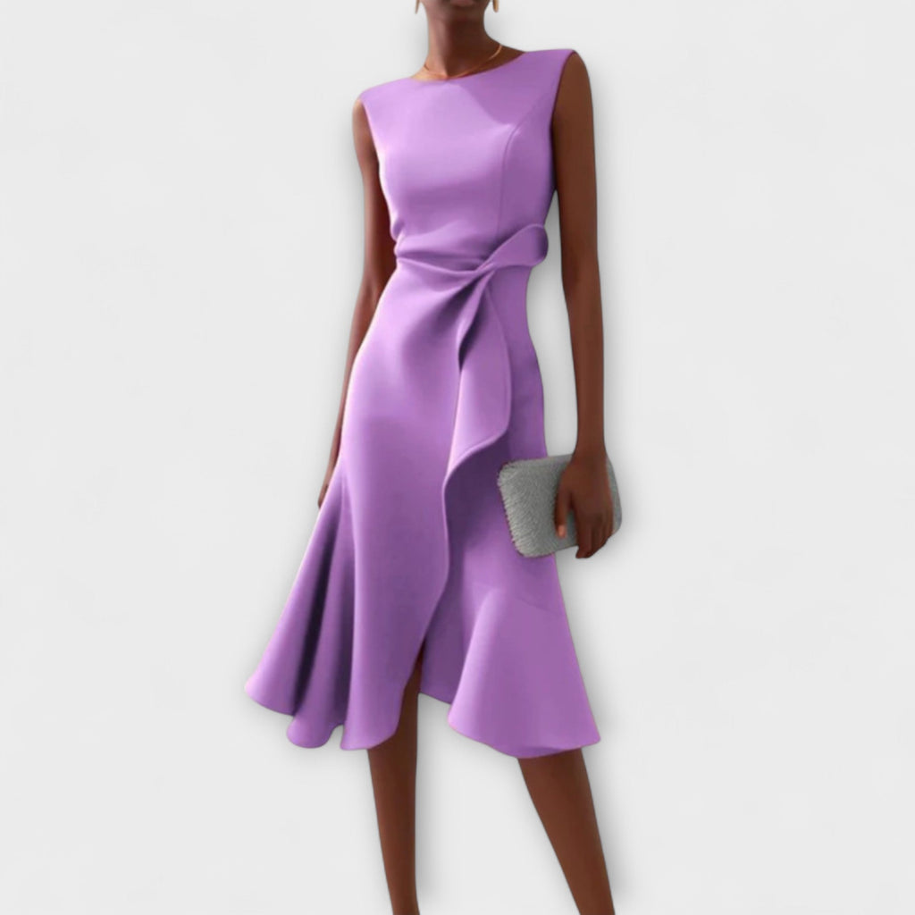 Women's Satin Asymmetric Drape Midi Dress, Sleeveless Occasion Dress, Wedding Guest Evening Party Dress for Women product view 6 - Delvore