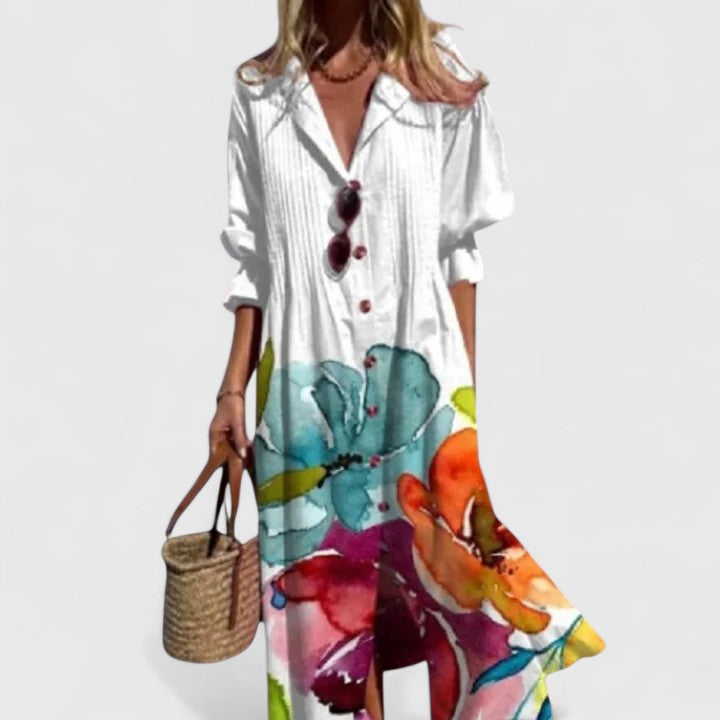 Women's Boho Loose Fit Button-Down Maxi Dress product view 3 - Delvore