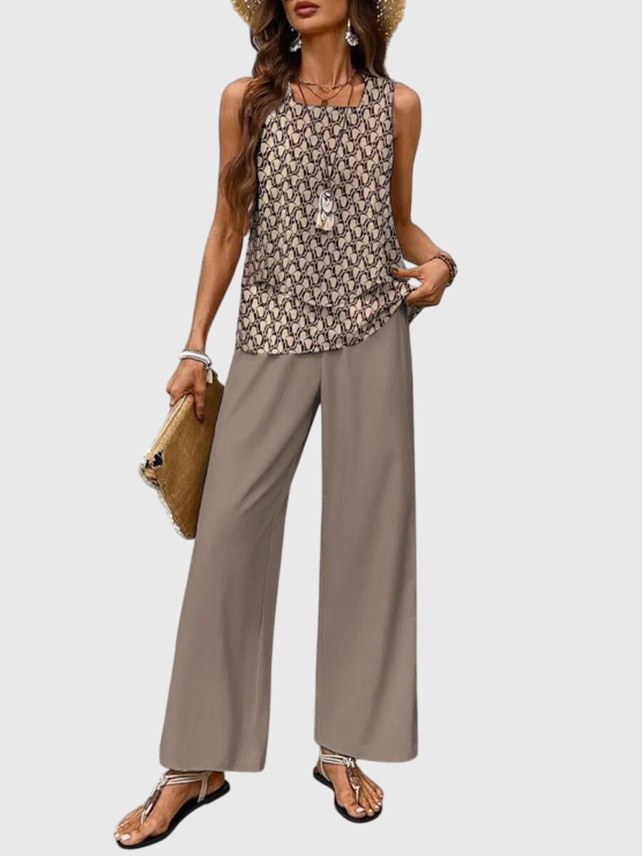 Women's Square Neck Top & Wide Leg Pants Set product view 6 - Delvore