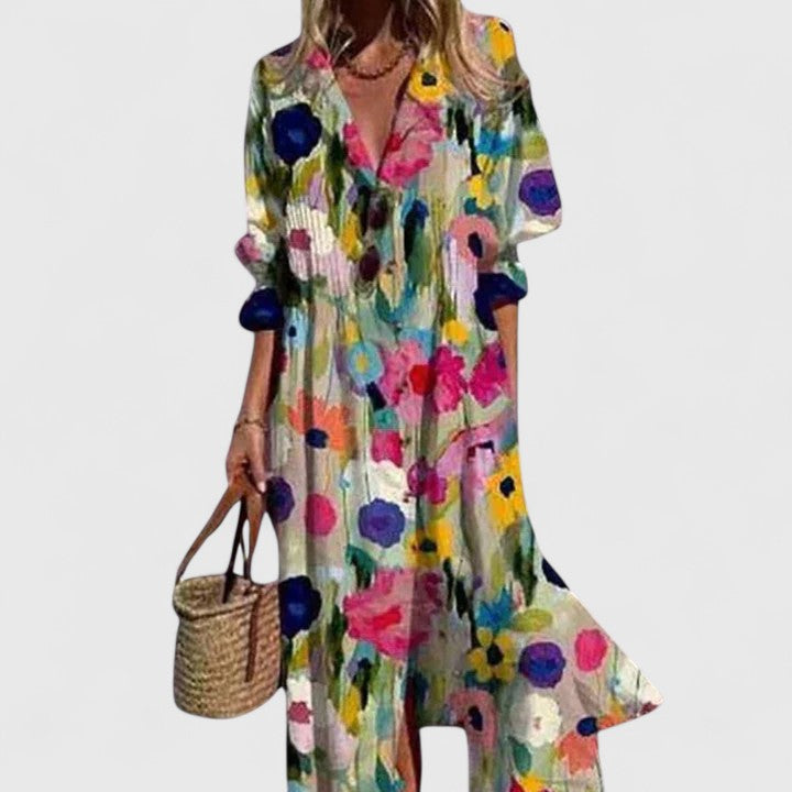 Women's Boho Loose Fit Button-Down Maxi Dress product view 4 - Delvore