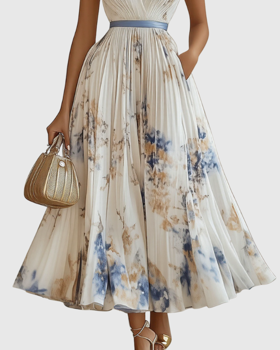 Women's Floral Pleated V-Neck Maxi Dress product view 3 - Delvore