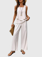 Women's Square Neck Top & Wide Leg Pants Set product view 5 - Delvore