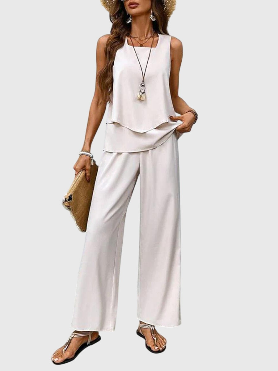 Women's Square Neck Top & Wide Leg Pants Set product view 5 - Delvore