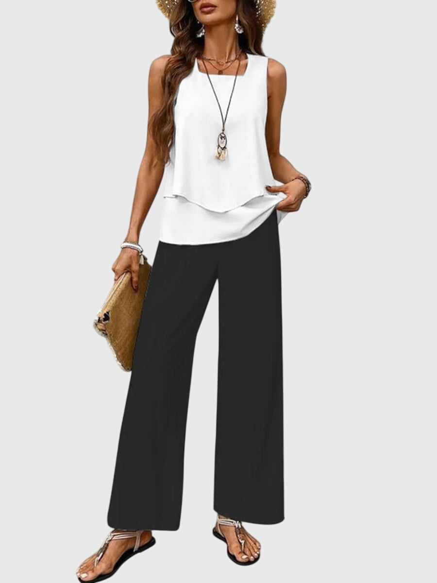 Women's Square Neck Top & Wide Leg Pants Set product view 8 - Delvore