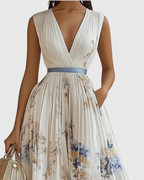 Women's Floral Pleated V-Neck Maxi Dress product view 2 - Delvore